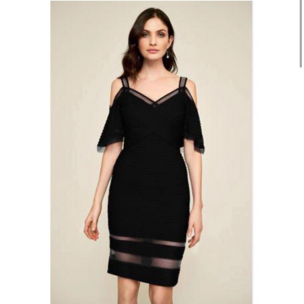 TADASHI SHOJI Black Cold Shoulder Mini Nighttime Dress